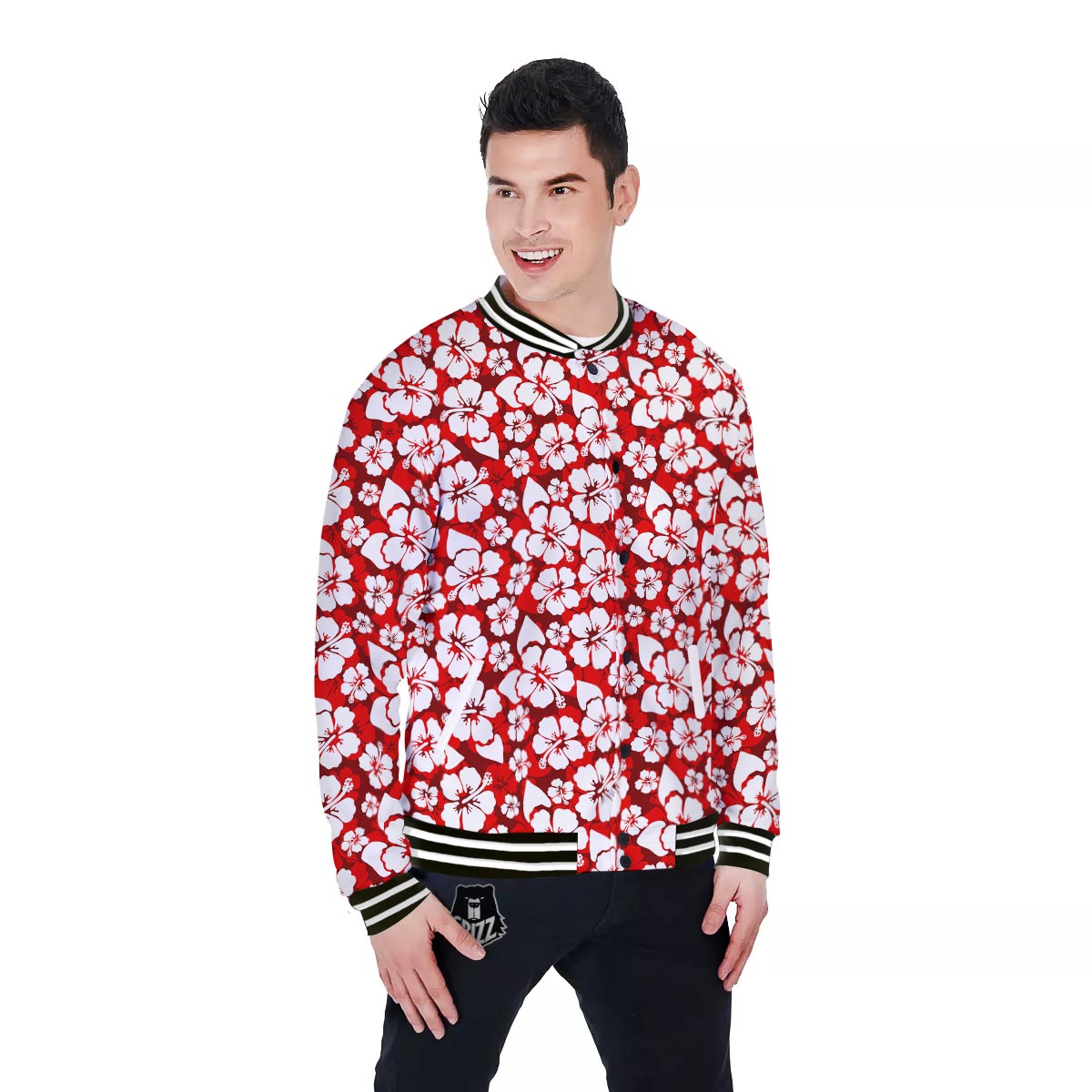 Tropical Red Hawaiian Print Pattern Baseball Jacket-grizzshop