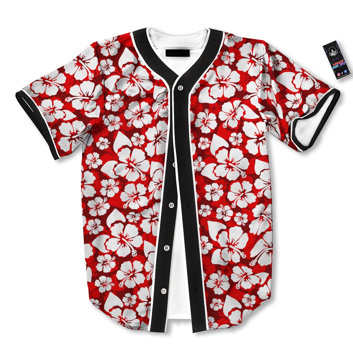 Tropical Red Hawaiian Print Pattern Baseball Jersey-grizzshop