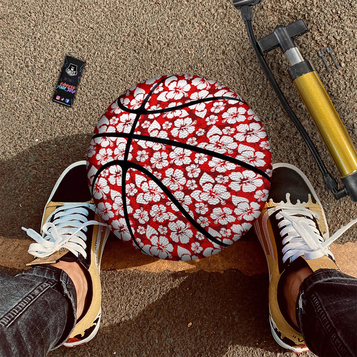 Tropical Red Hawaiian Print Pattern Basketball-grizzshop