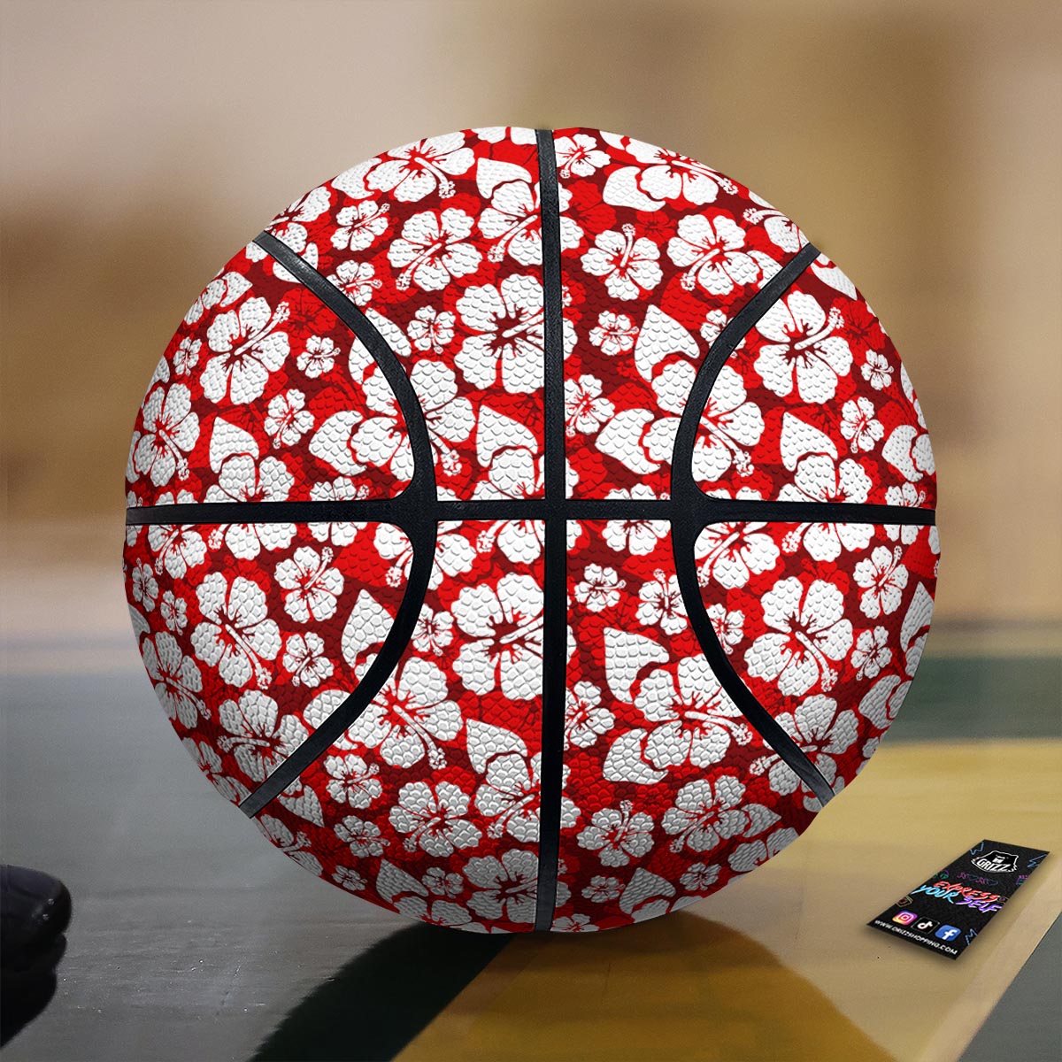Tropical Red Hawaiian Print Pattern Basketball-grizzshop