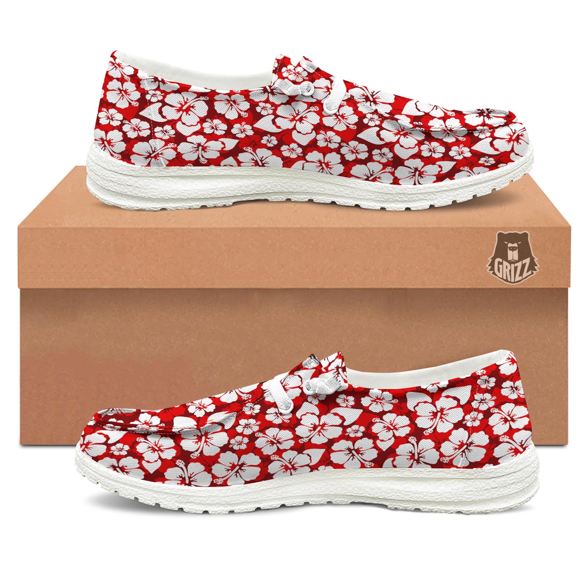 Tropical Red Hawaiian Print Pattern Black Loafers-grizzshop