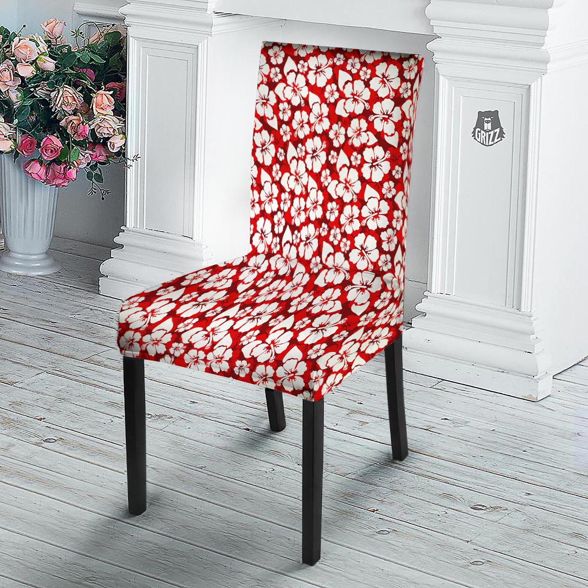 Tropical Red Hawaiian Print Pattern Dining Chair Slipcover-grizzshop