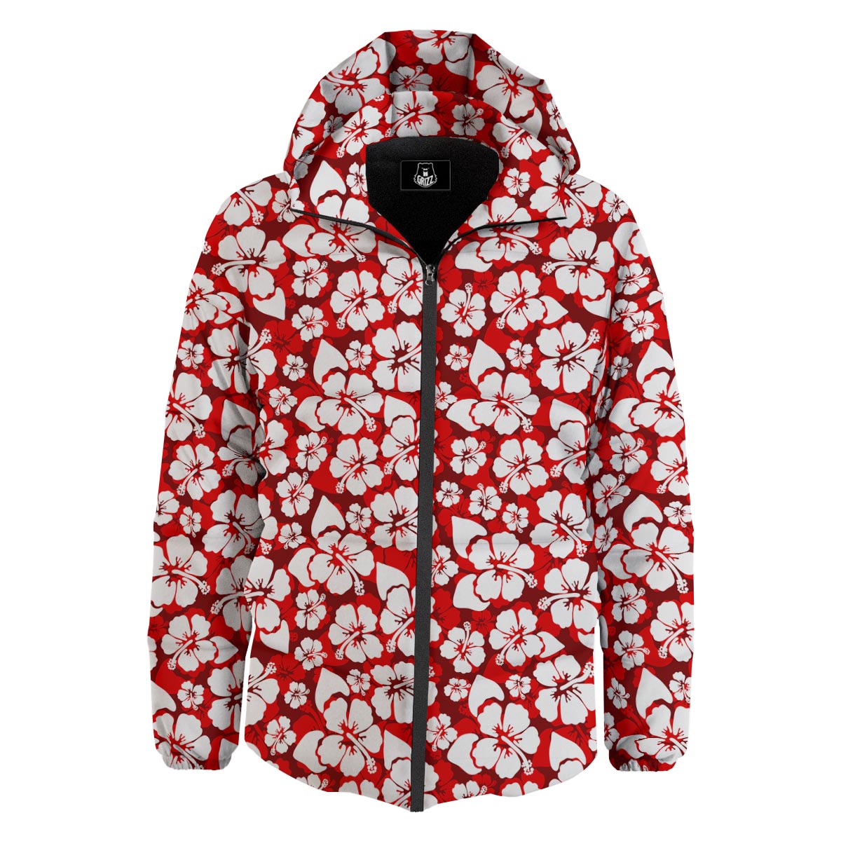 Tropical Red Hawaiian Print Pattern Down Jacket-grizzshop