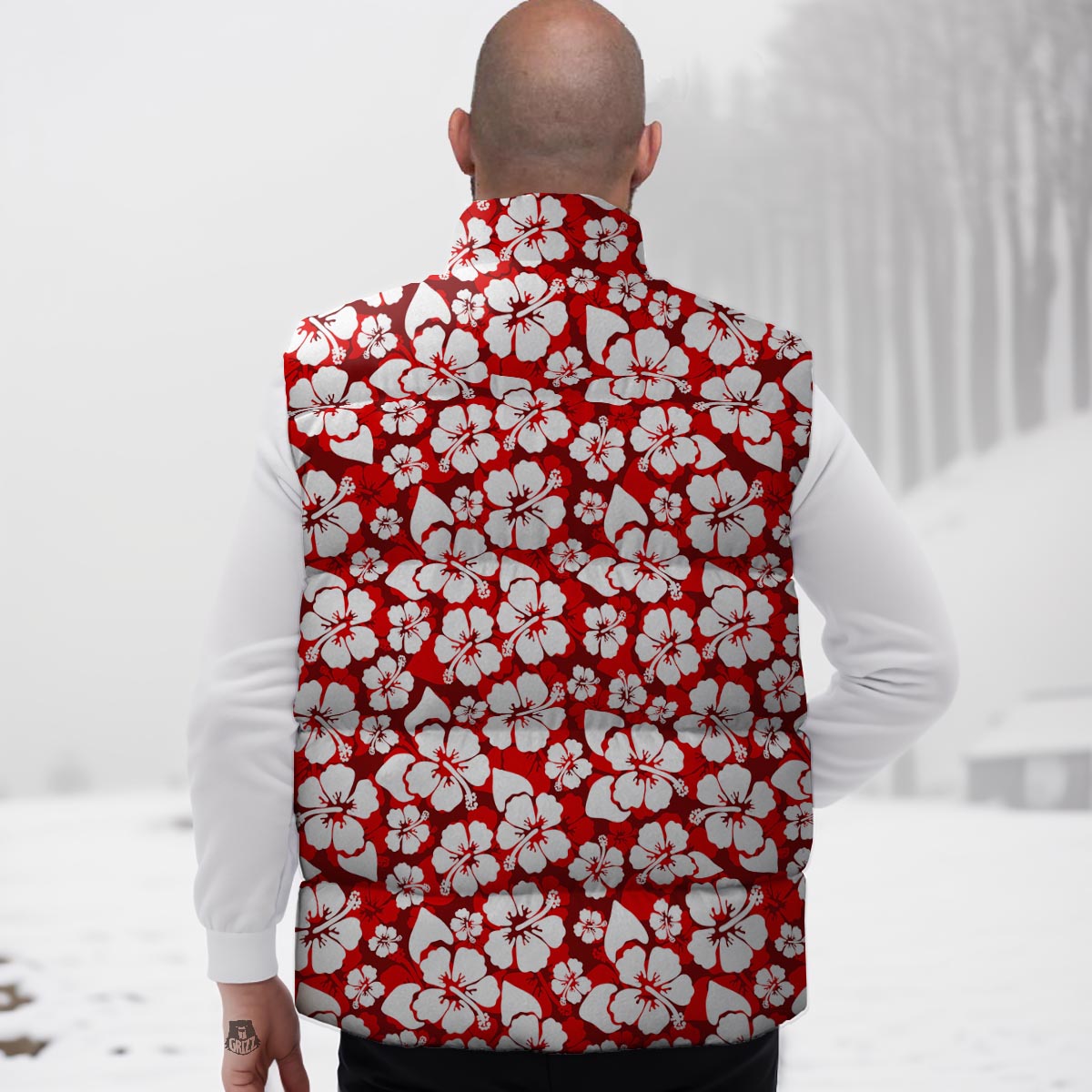 Tropical Red Hawaiian Print Pattern Down Vest-grizzshop