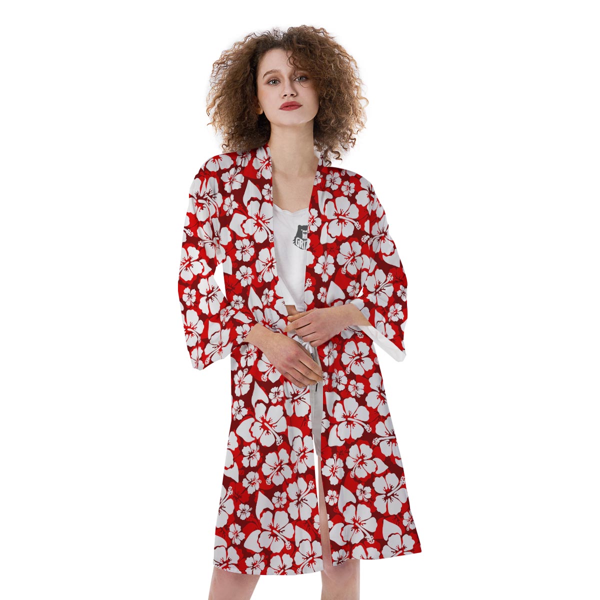 Tropical Red Hawaiian Print Pattern Kimono-grizzshop