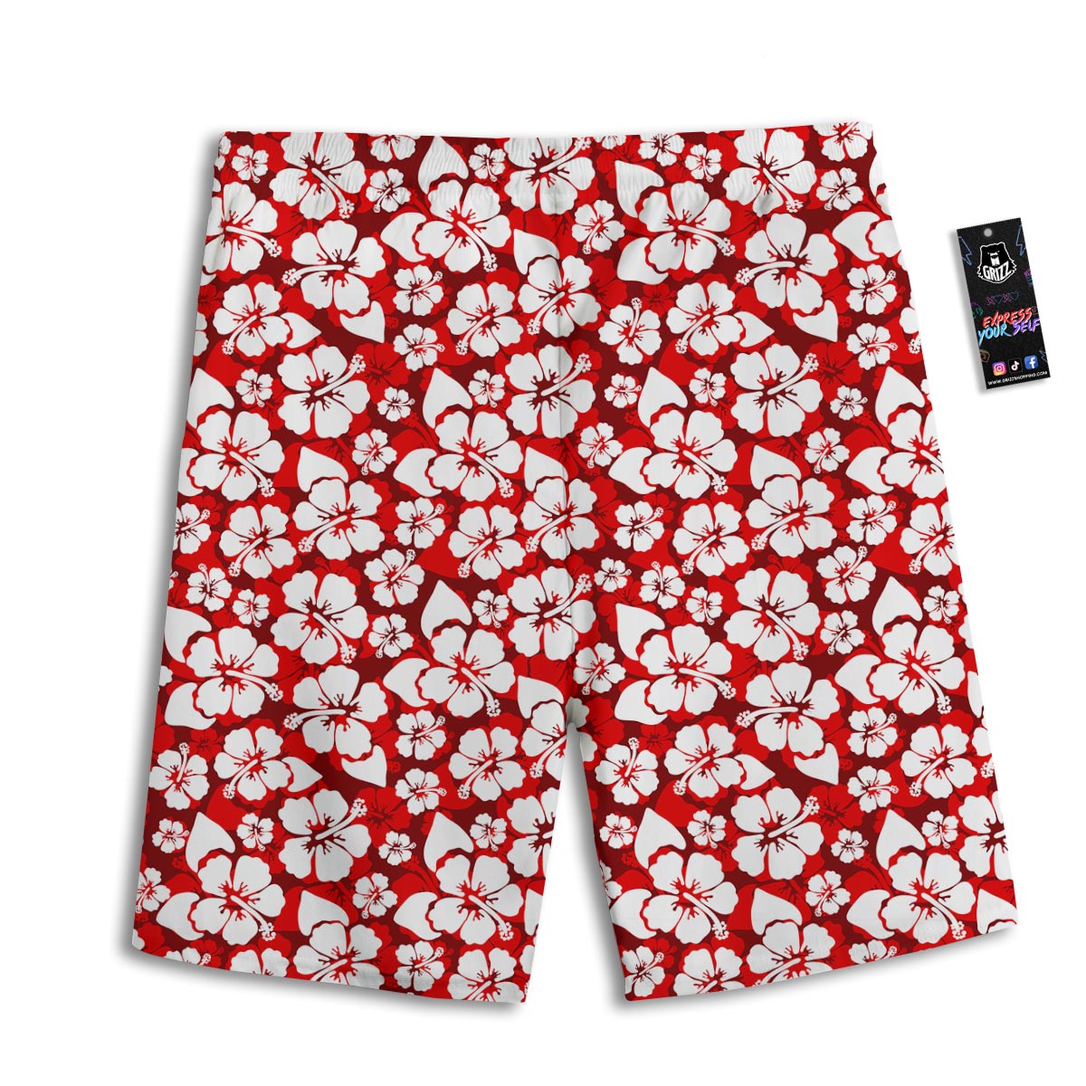 Tropical Red Hawaiian Print Pattern Men's Athletic Shorts