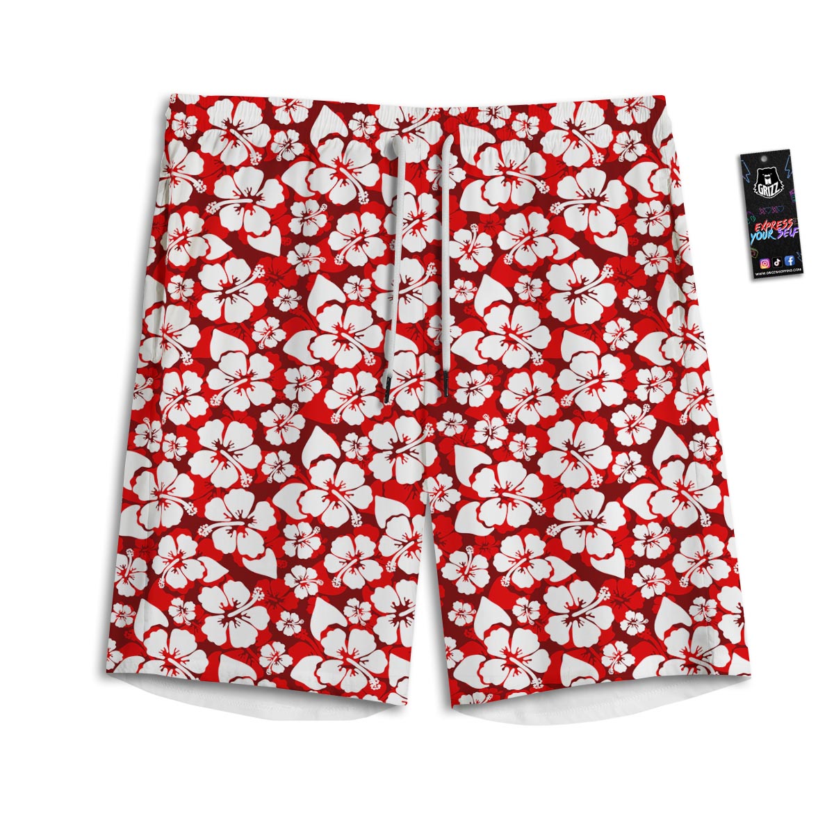 Tropical Red Hawaiian Print Pattern Men's Athletic Shorts