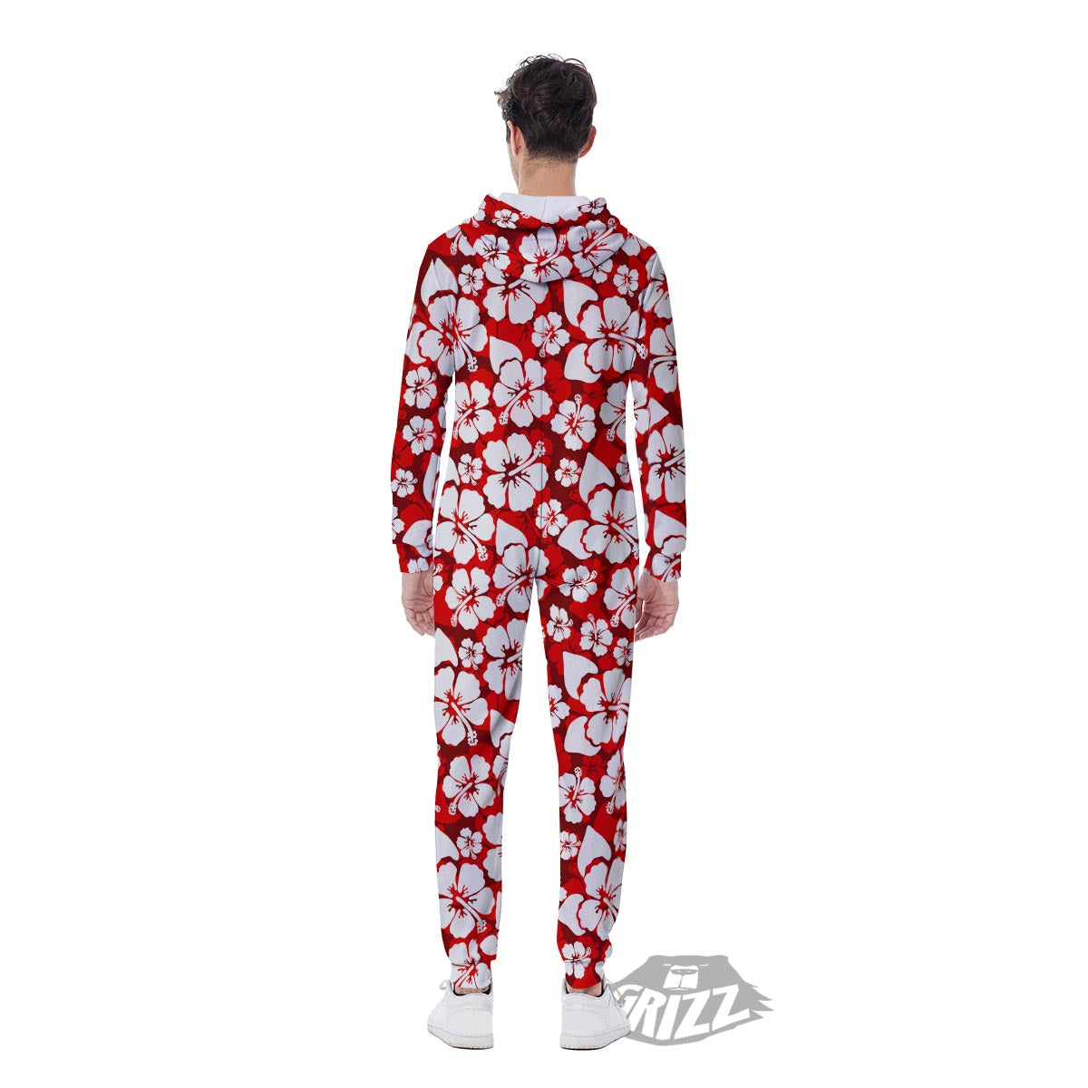 Tropical Red Hawaiian Print Pattern Men's Jumpsuit-grizzshop