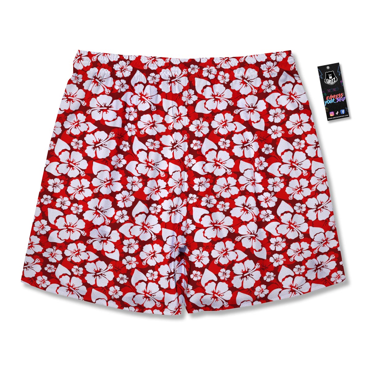 Tropical Red Hawaiian Print Pattern Men's Running Shorts-grizzshop