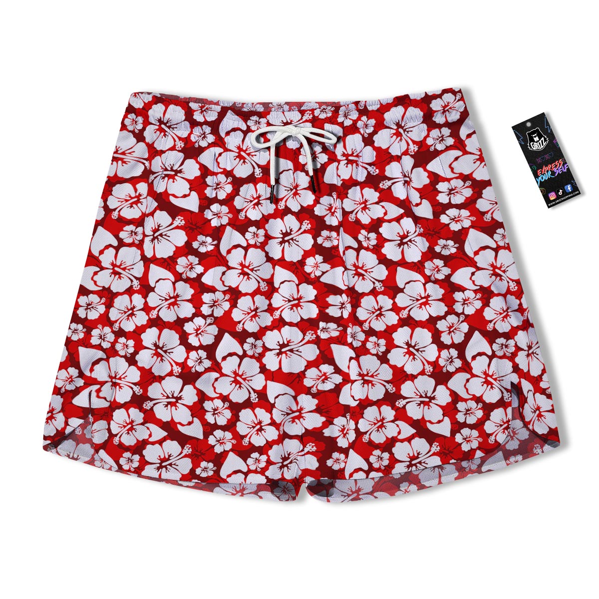 Tropical Red Hawaiian Print Pattern Men's Running Shorts-grizzshop