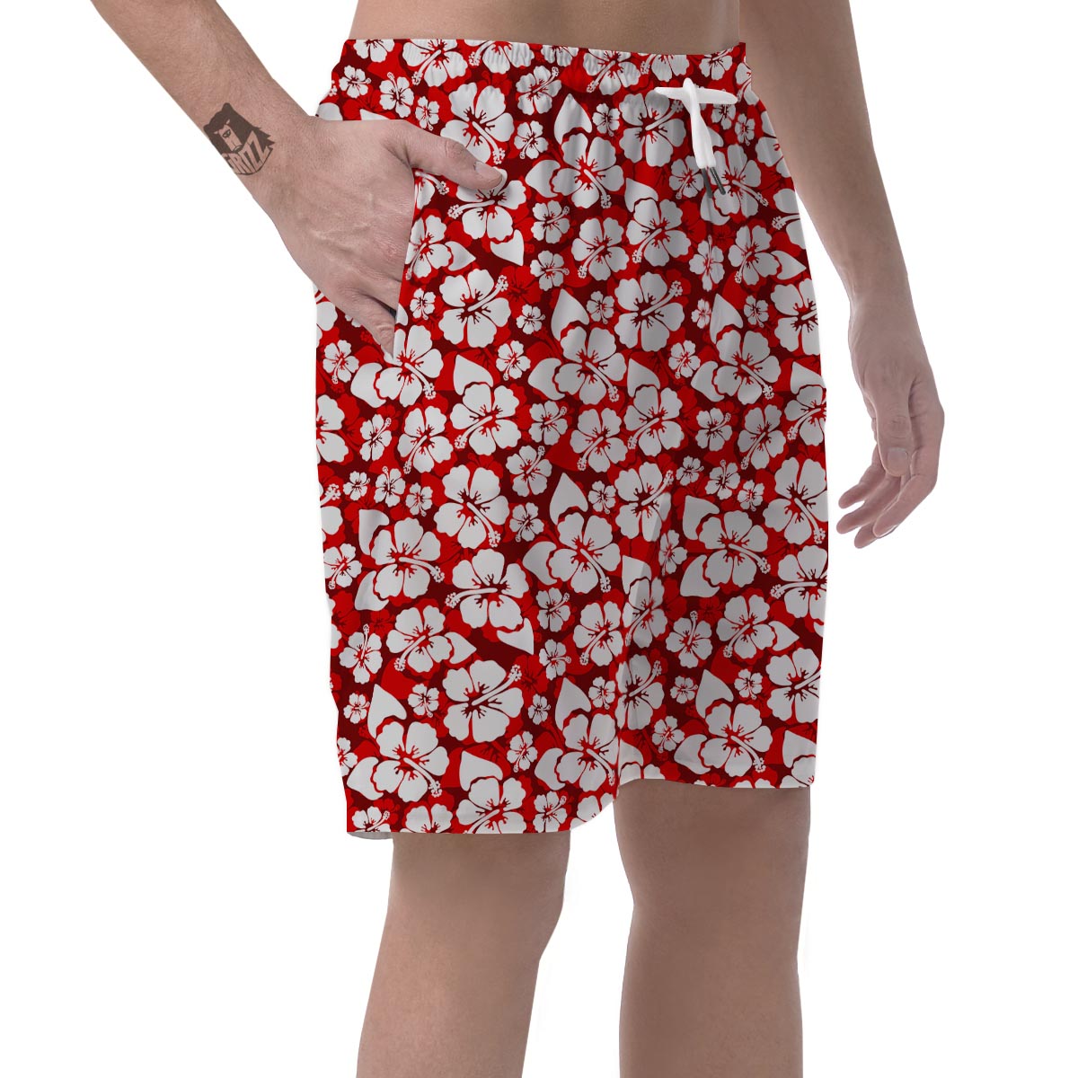 Tropical Red Hawaiian Print Pattern Men's Shorts-grizzshop