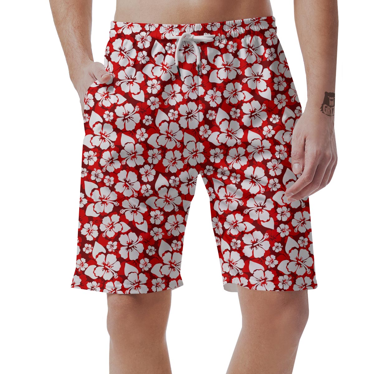 Tropical Red Hawaiian Print Pattern Men's Shorts-grizzshop