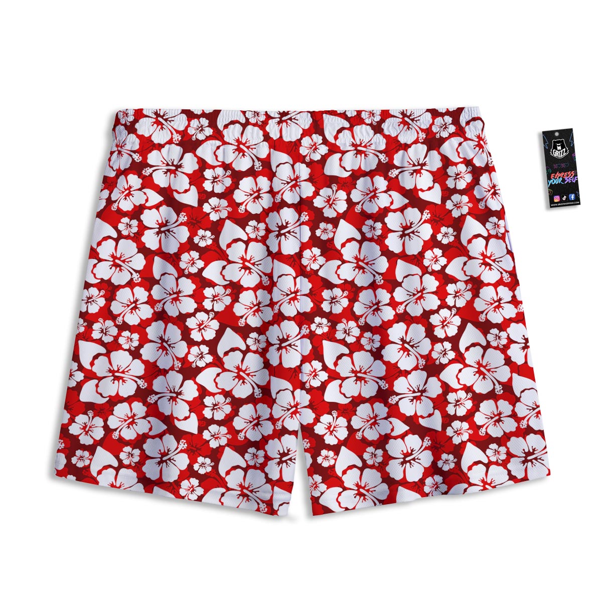 Tropical Red Hawaiian Print Pattern Mesh Shorts