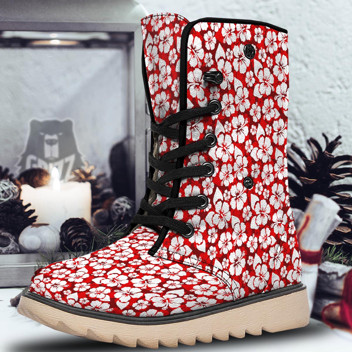 Tropical Red Hawaiian Print Pattern Snow Boots-grizzshop