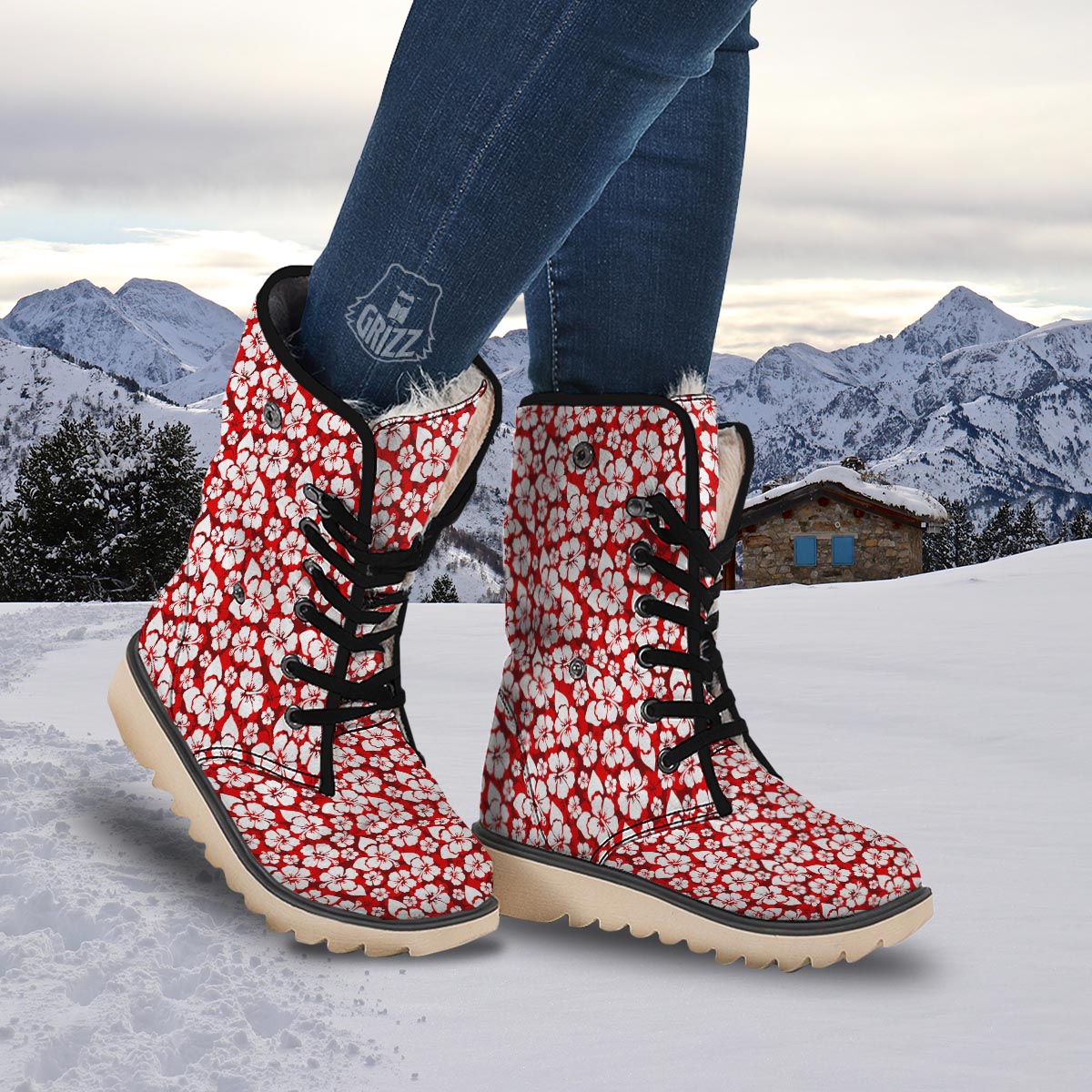 Tropical Red Hawaiian Print Pattern Snow Boots-grizzshop