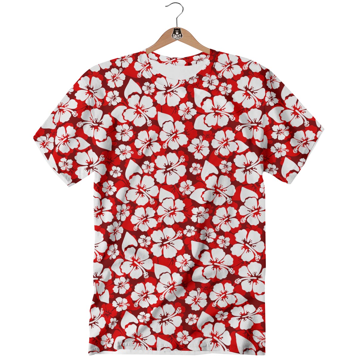 Tropical Red Hawaiian Print Pattern T-Shirt-grizzshop