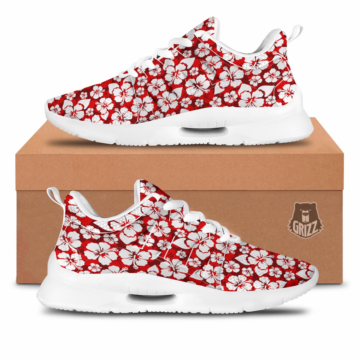 Tropical Red Hawaiian Print Pattern Tennis Shoes-grizzshop