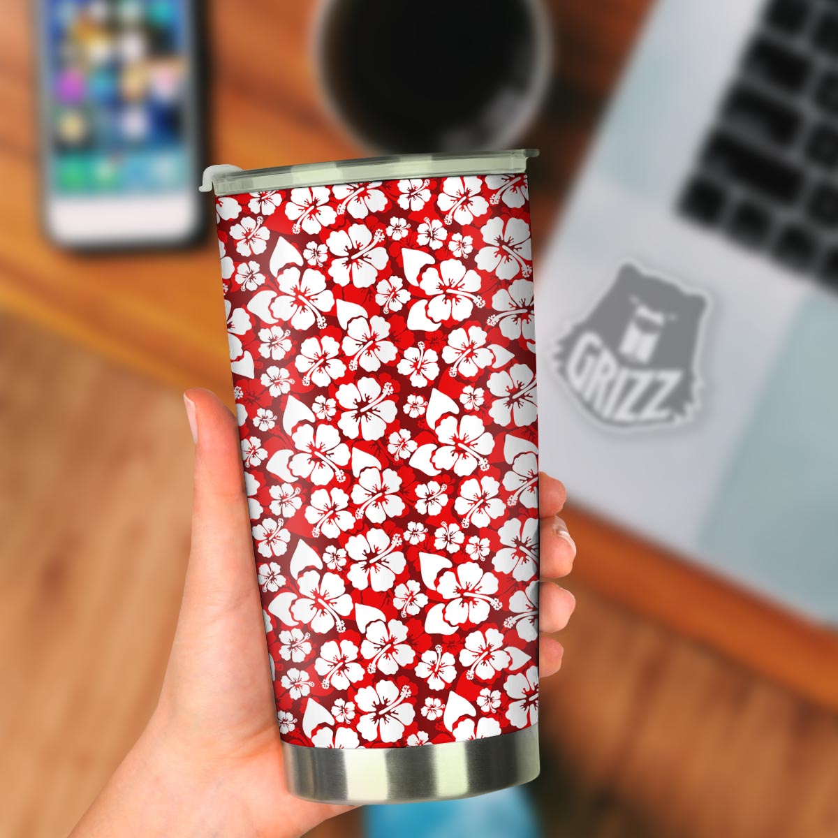 Tropical Red Hawaiian Print Pattern Tumbler-grizzshop