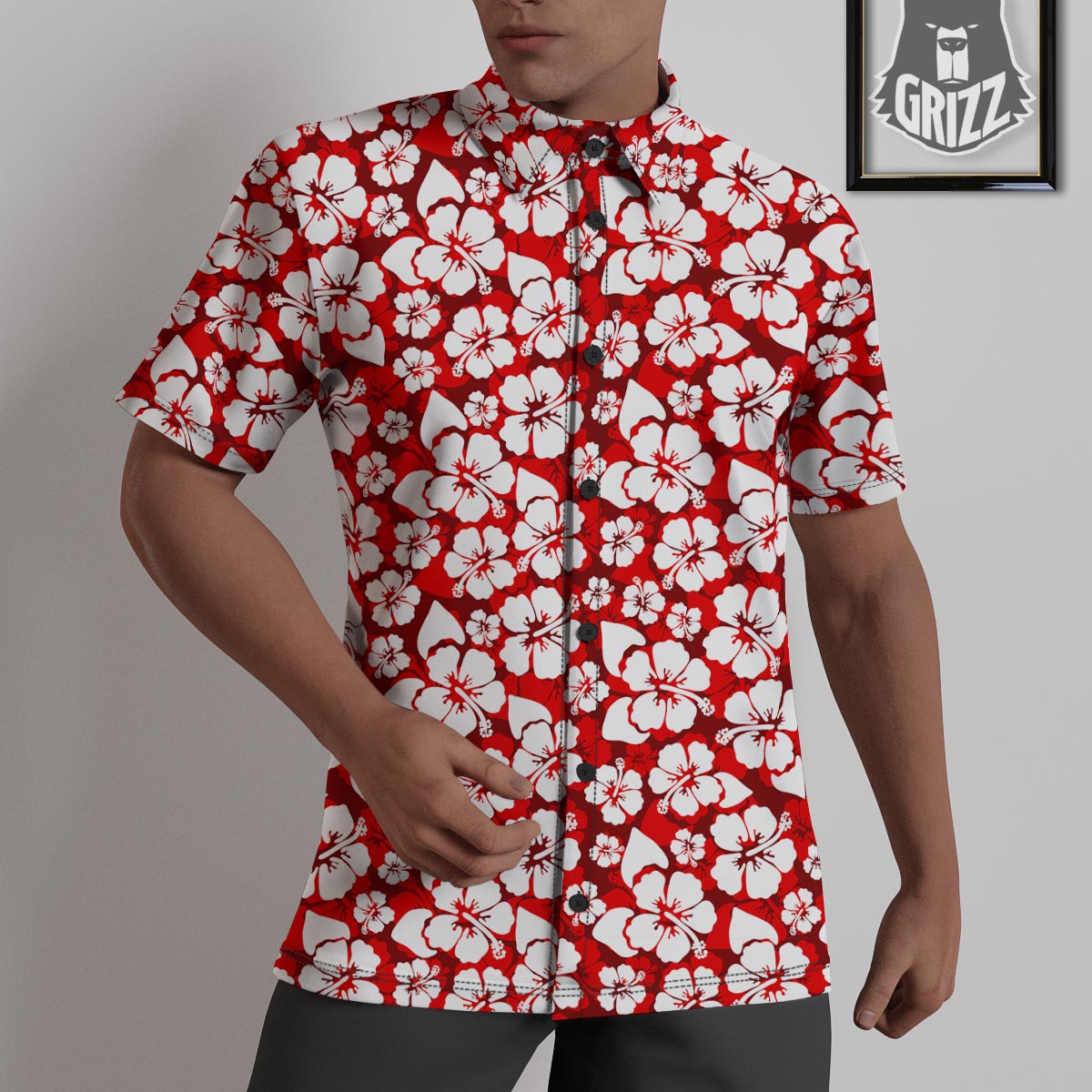 Tropical Red Hawaiian Print Pattern Untucked Shirts-grizzshop