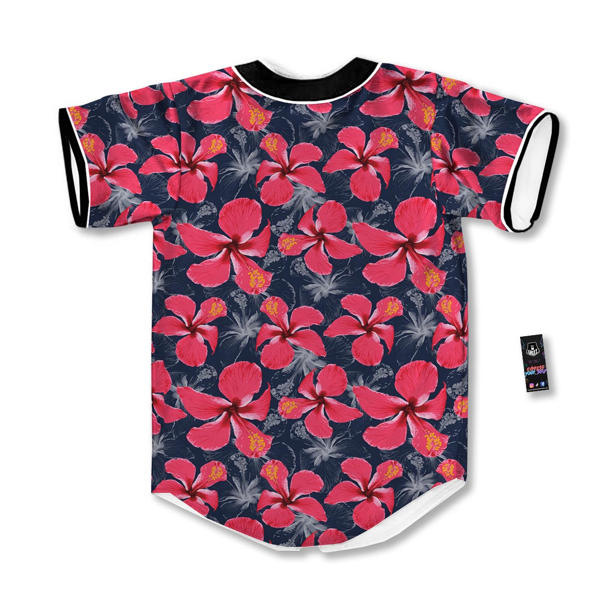 Tropical Red Hibiscus Print Pattern Baseball Jersey-grizzshop