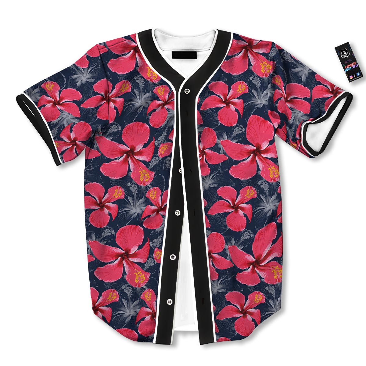 Tropical Red Hibiscus Print Pattern Baseball Jersey-grizzshop
