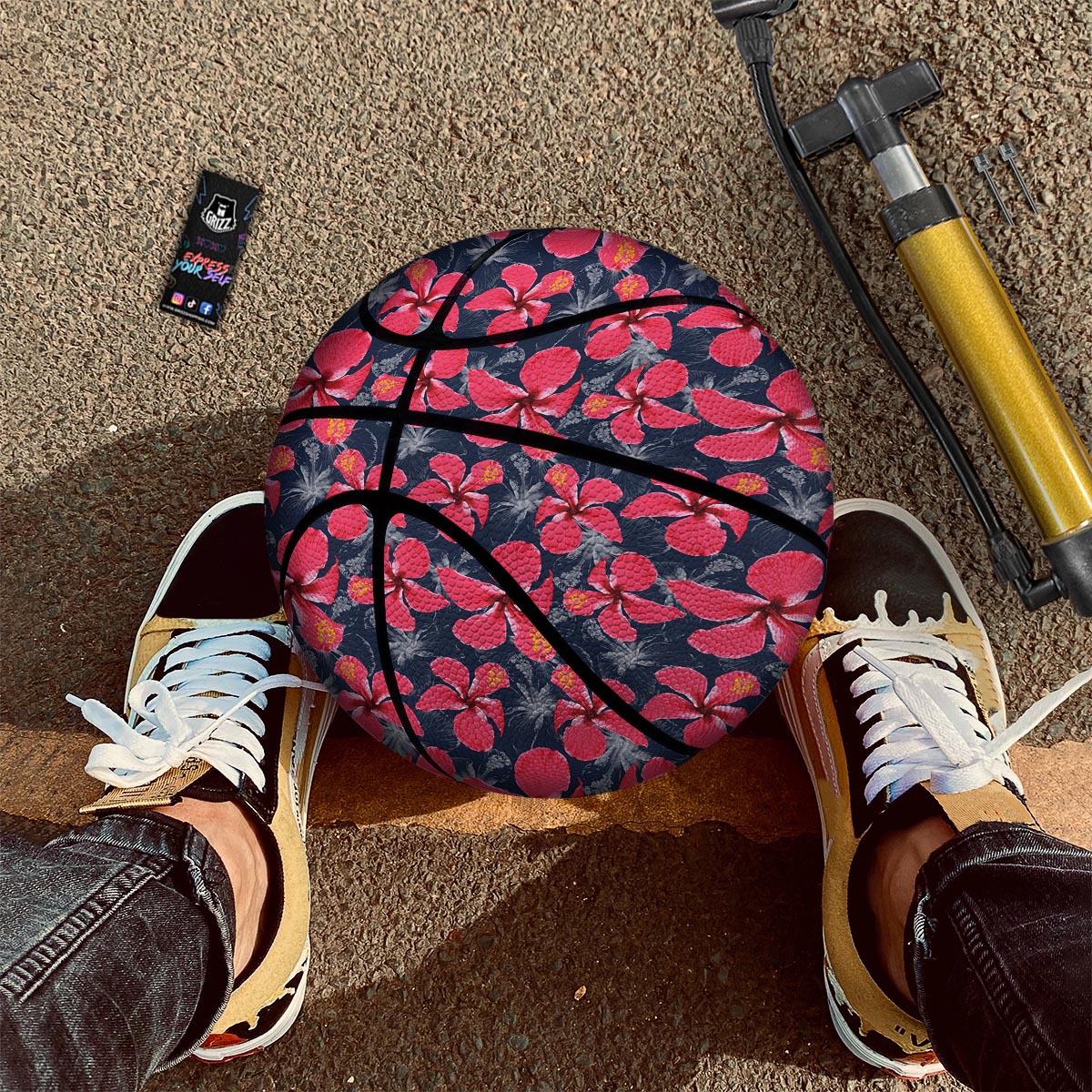 Tropical Red Hibiscus Print Pattern Basketball-grizzshop