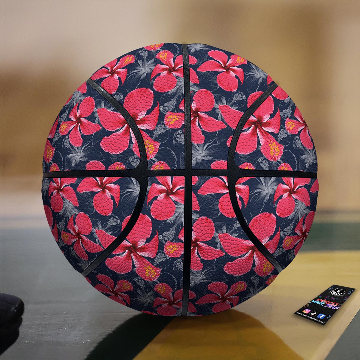 Tropical Red Hibiscus Print Pattern Basketball-grizzshop