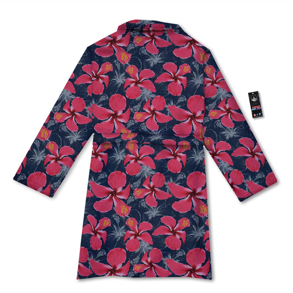 Tropical Red Hibiscus Print Pattern Bathrobe-grizzshop