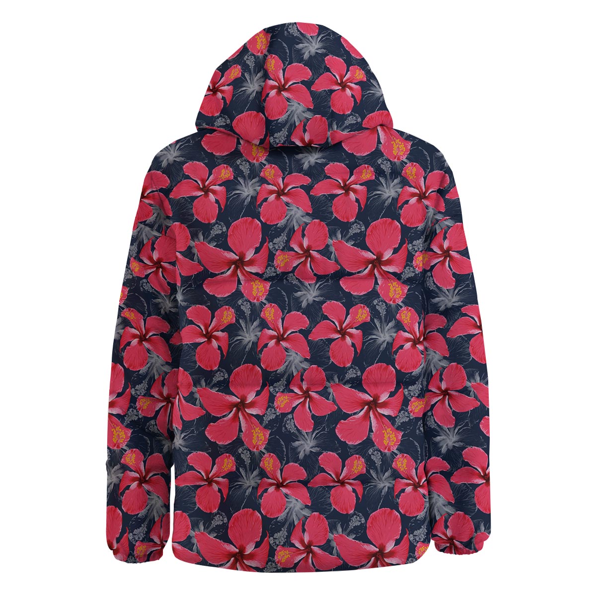 Tropical Red Hibiscus Print Pattern Down Jacket-grizzshop