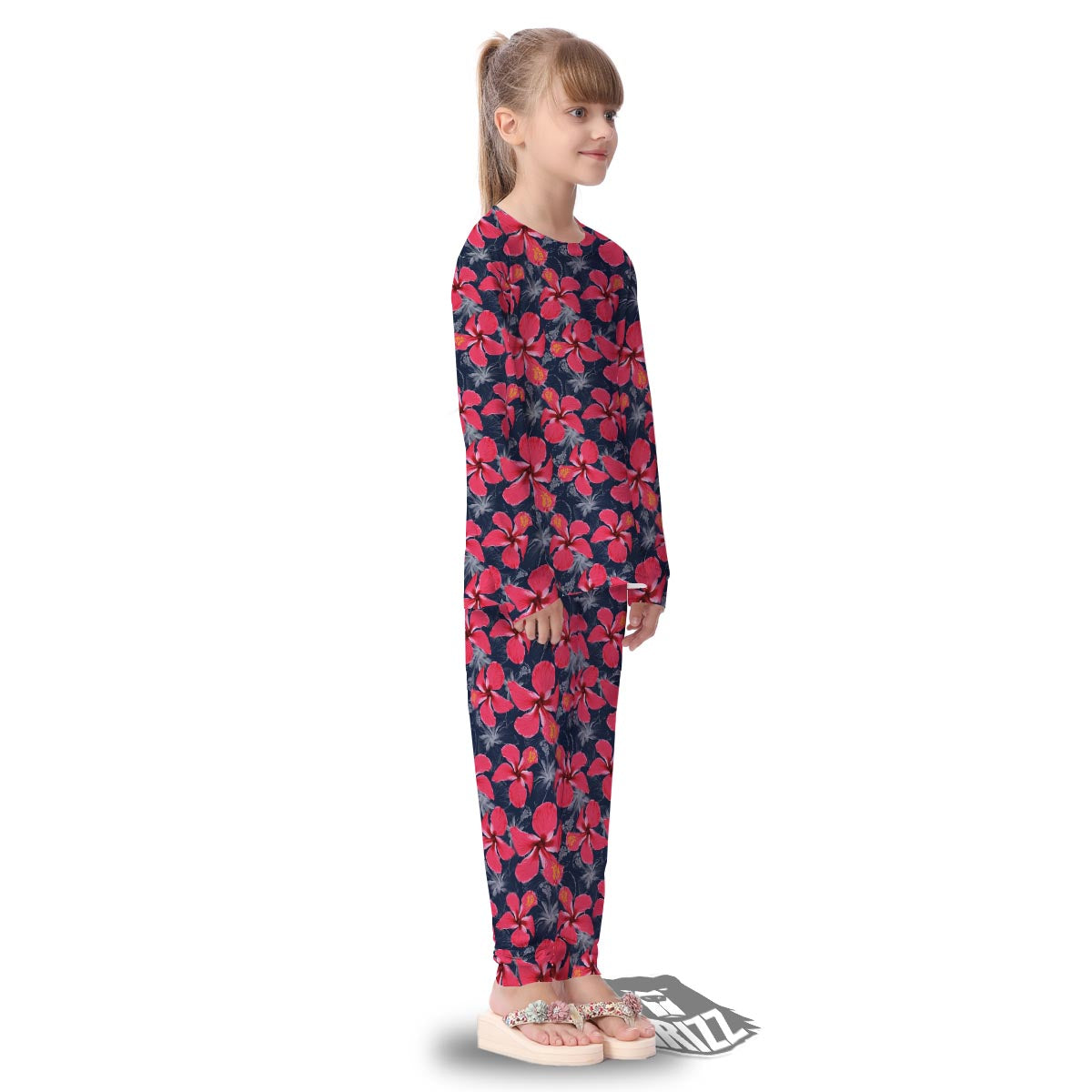Tropical Red Hibiscus Print Pattern Kid's Pajamas-grizzshop