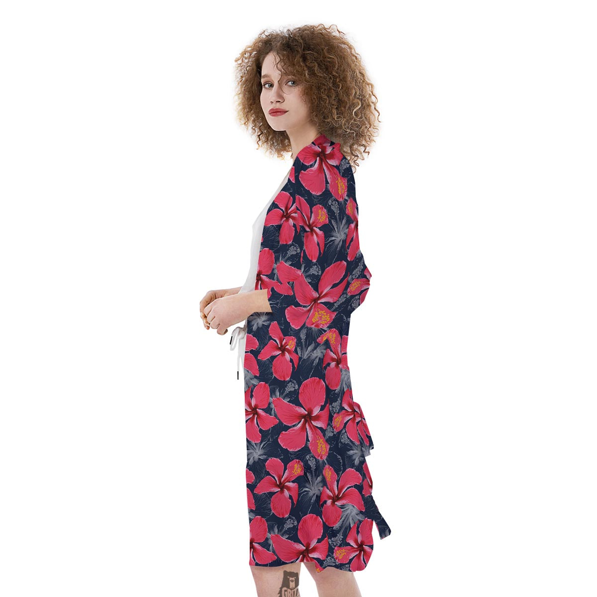Tropical Red Hibiscus Print Pattern Kimono-grizzshop