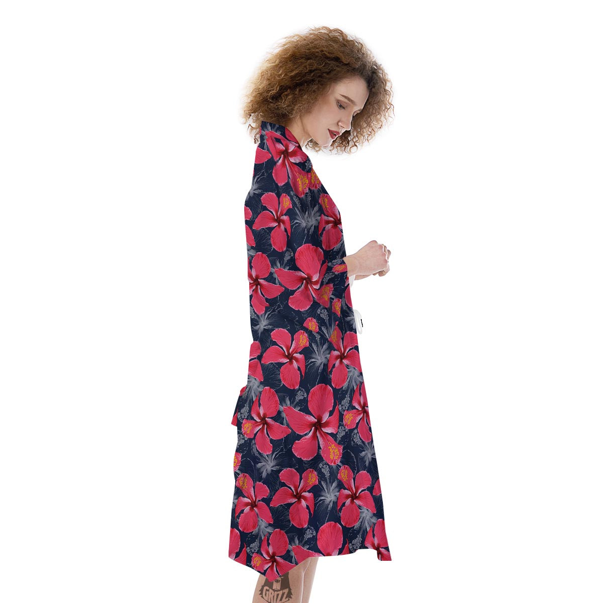 Tropical Red Hibiscus Print Pattern Kimono-grizzshop