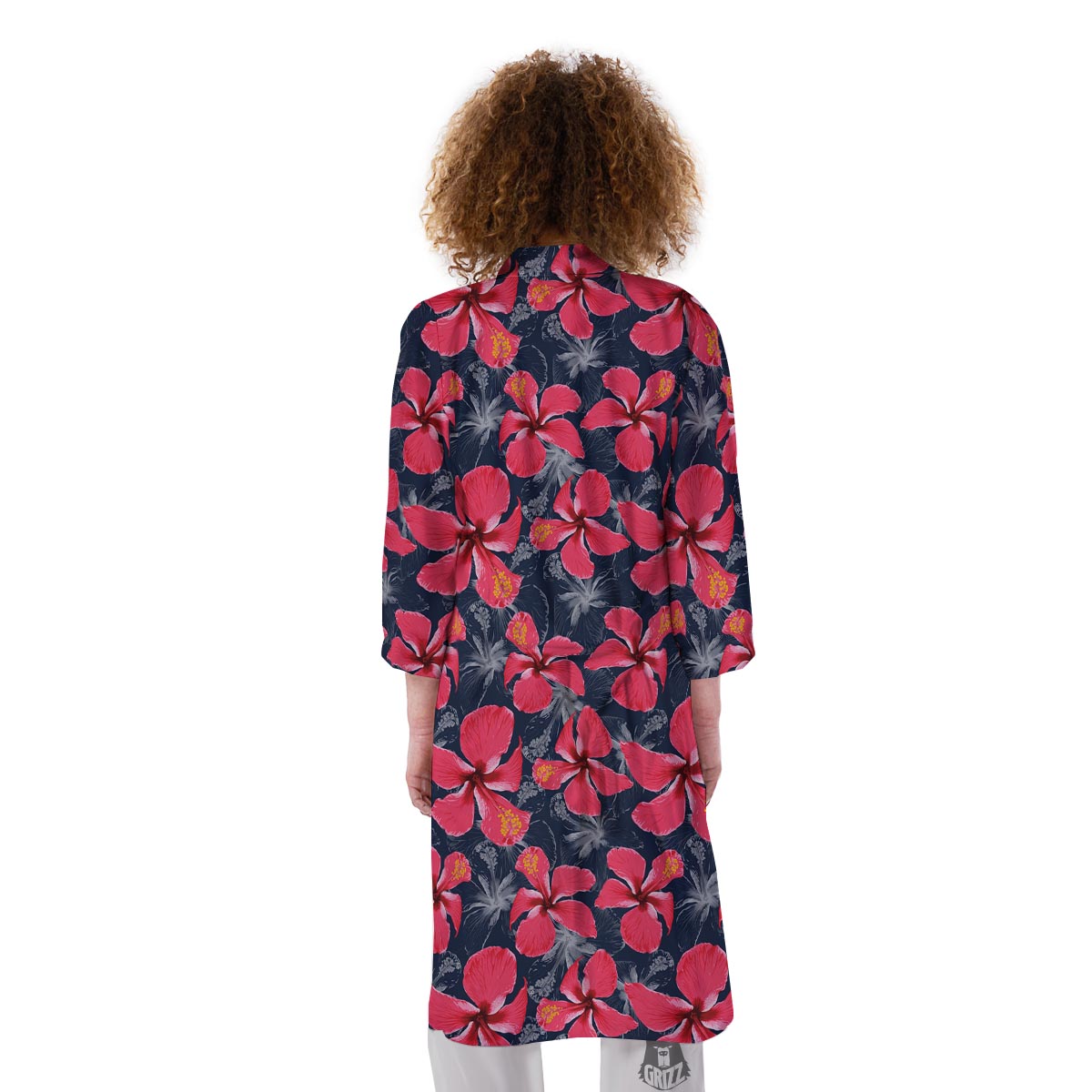 Tropical Red Hibiscus Print Pattern Kimono-grizzshop