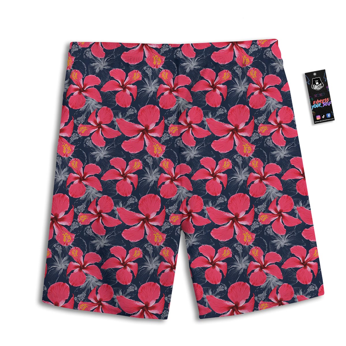 Tropical Red Hibiscus Print Pattern Men's Athletic Shorts