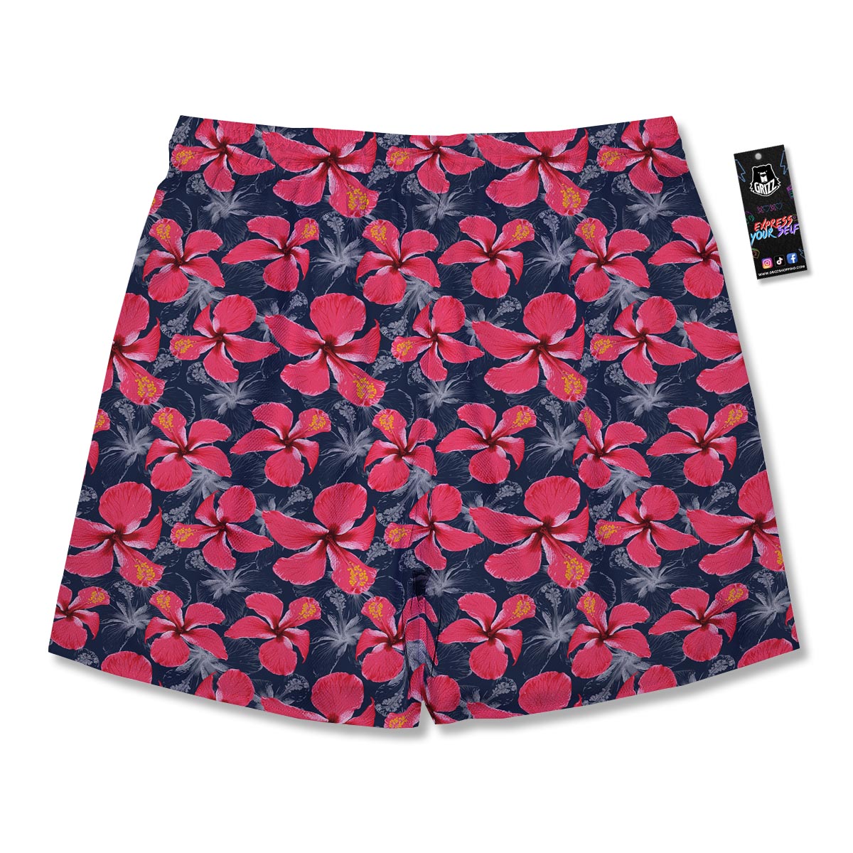 Tropical Red Hibiscus Print Pattern Men's Running Shorts-grizzshop