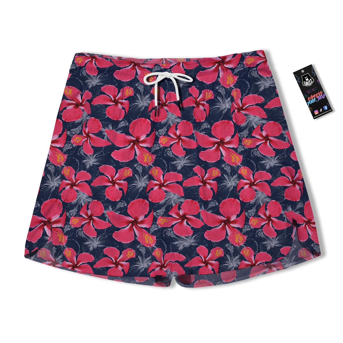 Tropical Red Hibiscus Print Pattern Men's Running Shorts-grizzshop