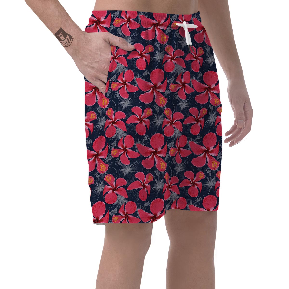 Tropical Red Hibiscus Print Pattern Men's Shorts-grizzshop