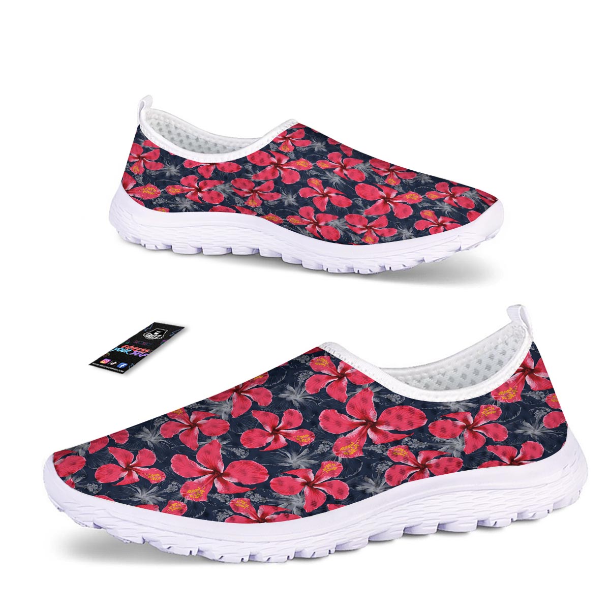 Tropical Red Hibiscus Print Pattern Nurse Shoes-grizzshop