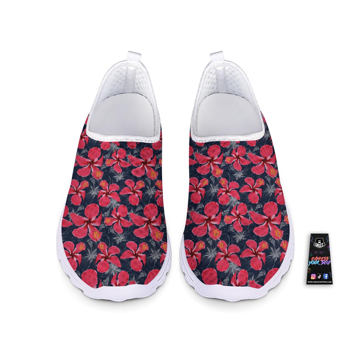 Tropical Red Hibiscus Print Pattern Nurse Shoes-grizzshop