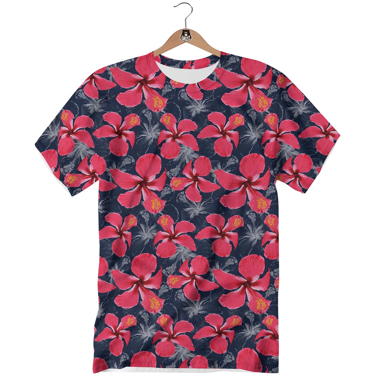 Tropical Red Hibiscus Print Pattern T-Shirt-grizzshop