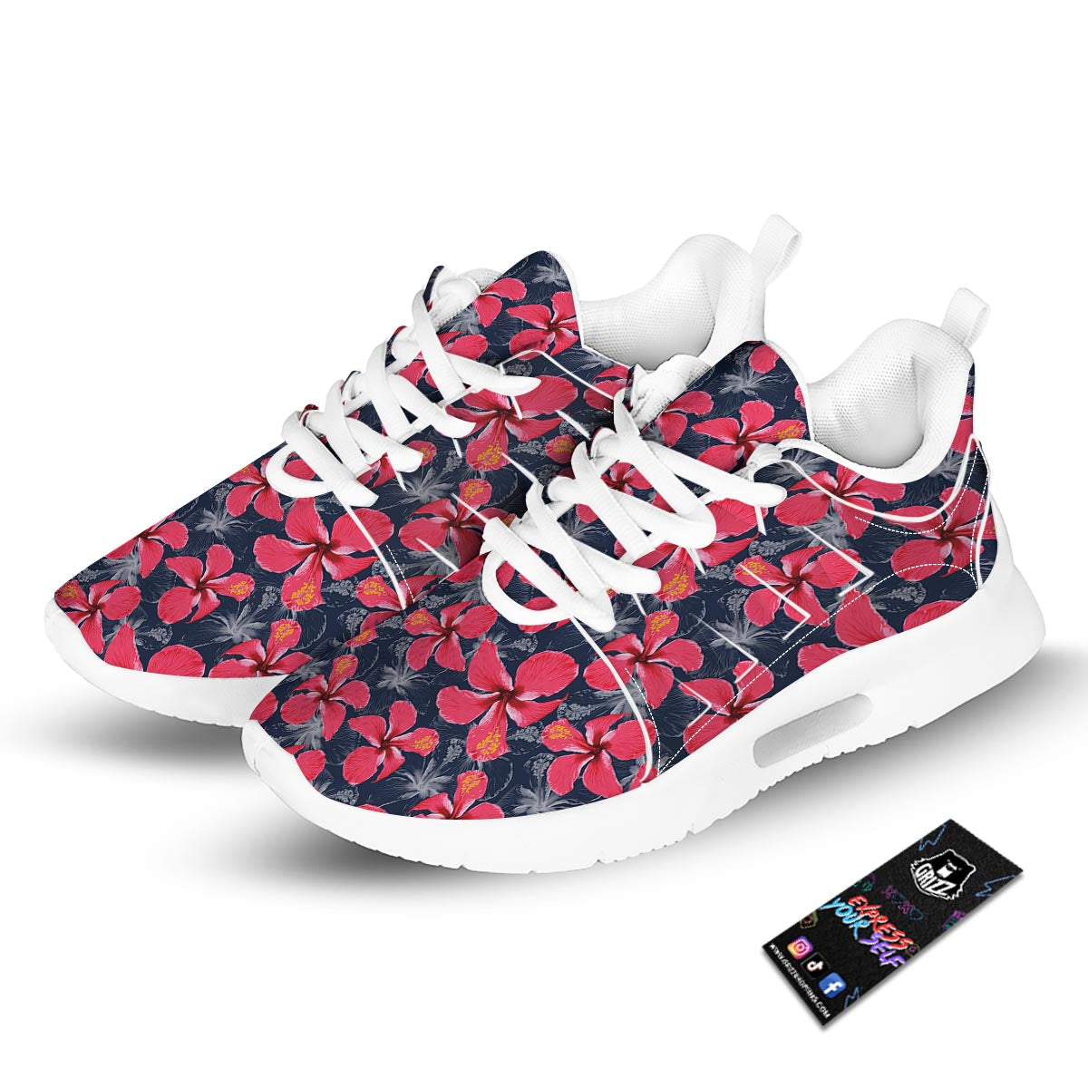 Tropical Red Hibiscus Print Pattern Tennis Shoes-grizzshop