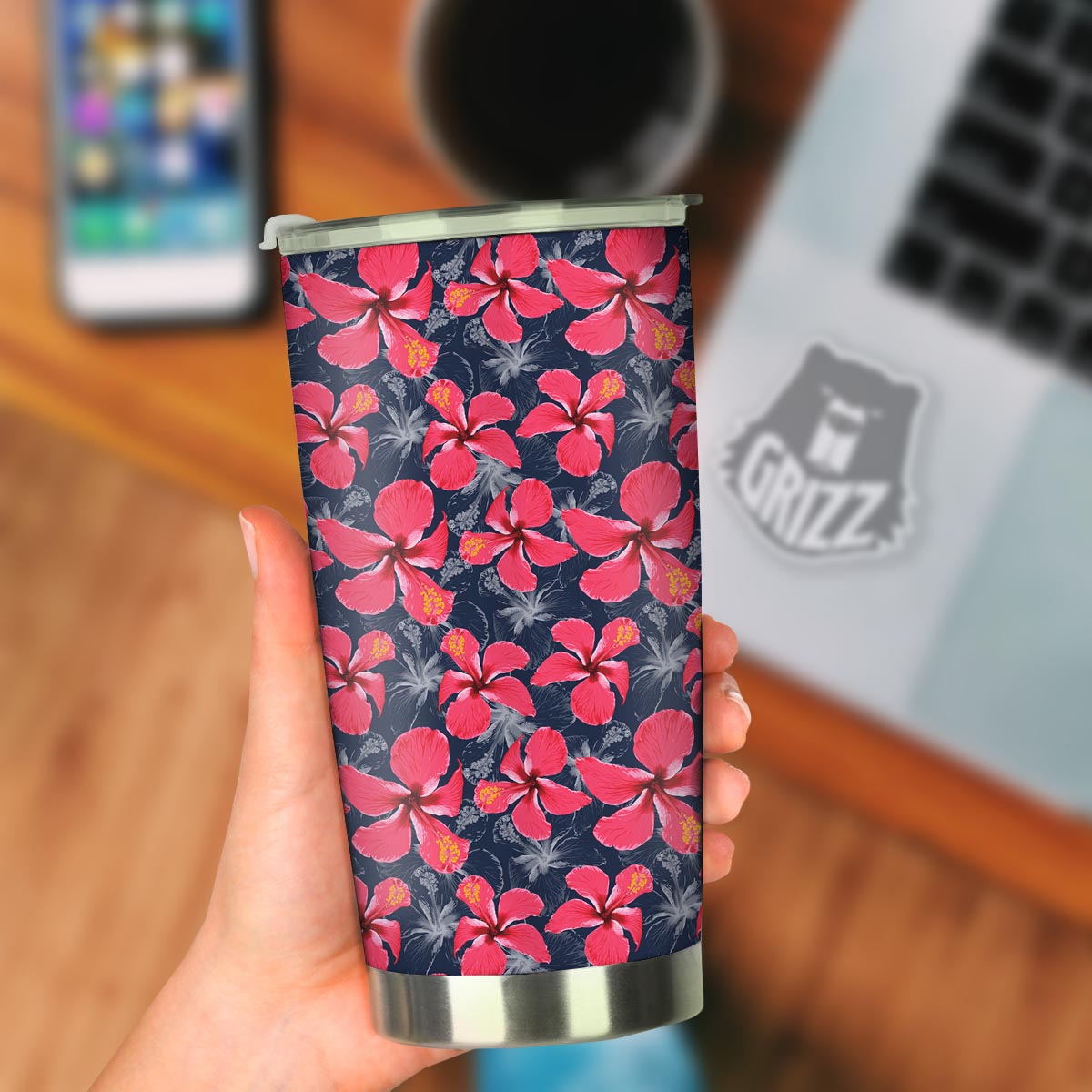 Tropical Red Hibiscus Print Pattern Tumbler-grizzshop