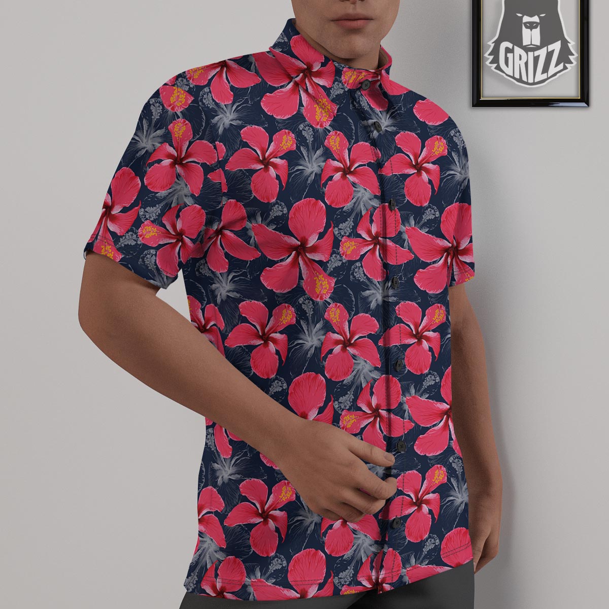 Tropical Red Hibiscus Print Pattern Untucked Shirts-grizzshop