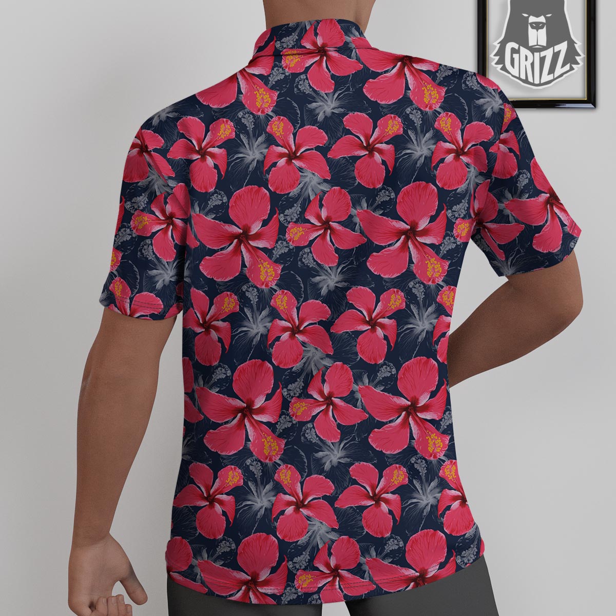 Tropical Red Hibiscus Print Pattern Untucked Shirts-grizzshop
