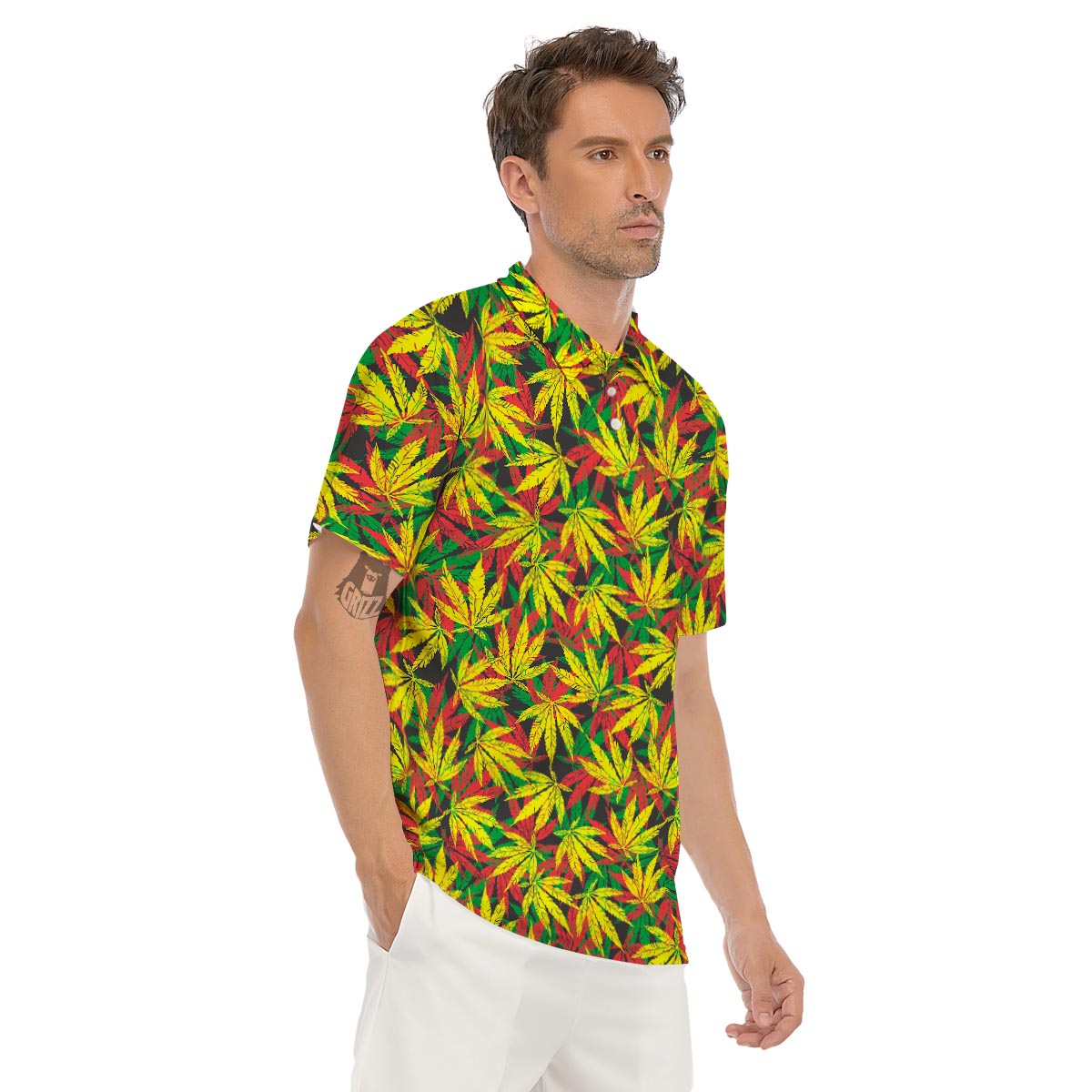 Tropical Reggae Leaf Men's Golf Shirts-grizzshop