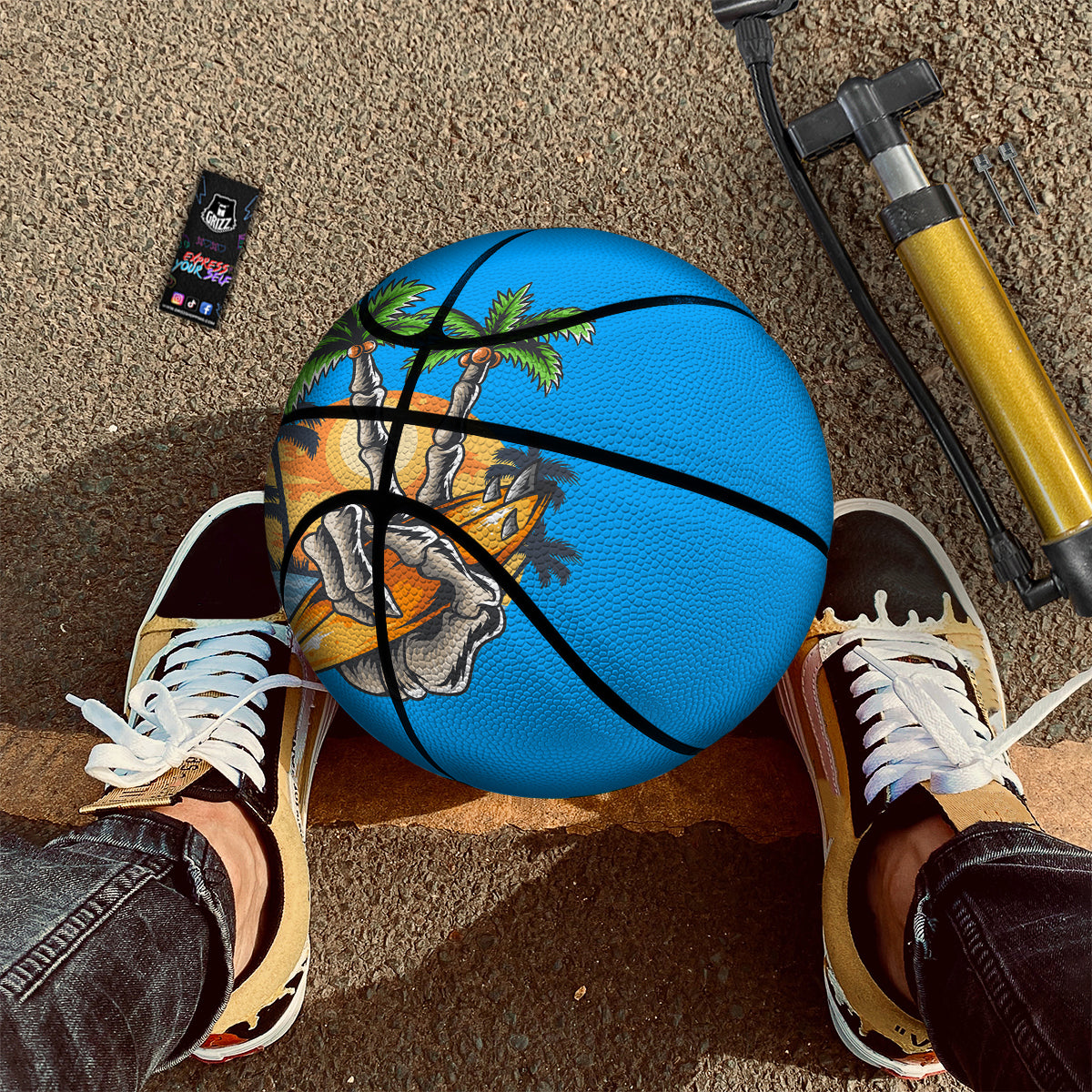 Tropical Skull Hand Print Basketball-grizzshop