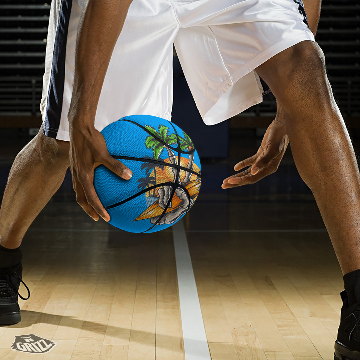 Tropical Skull Hand Print Basketball-grizzshop