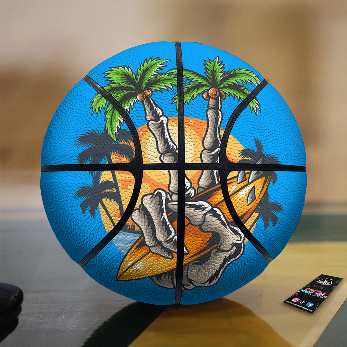 Tropical Skull Hand Print Basketball-grizzshop