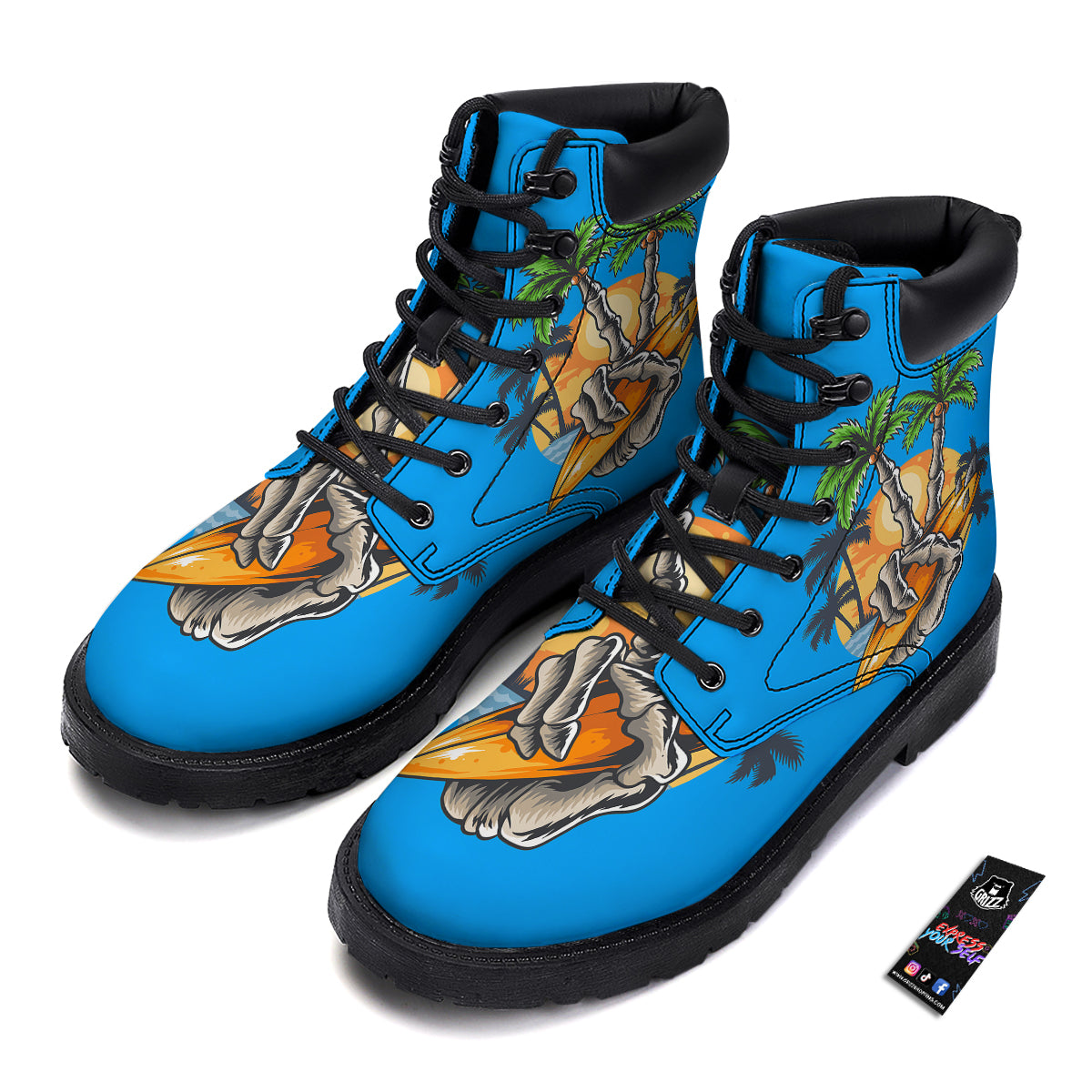 Tropical Skull Hand Print Boots-grizzshop