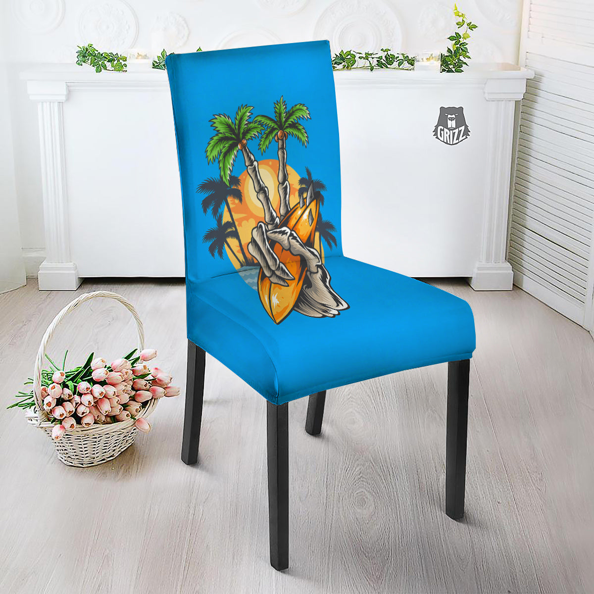 Tropical Skull Hand Print Dining Chair Slipcover-grizzshop